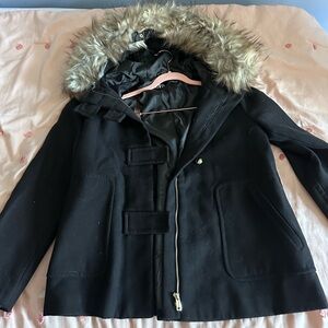Zara Black Jacket with Fur Hood